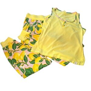 Munki Munki Pajama Set Top Joggers Yellow Lemon Womens S Pockets Cotton Blend